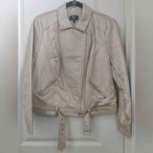 G by Giuliana Faux Leather Soft Gold Moto Jacket Size 16